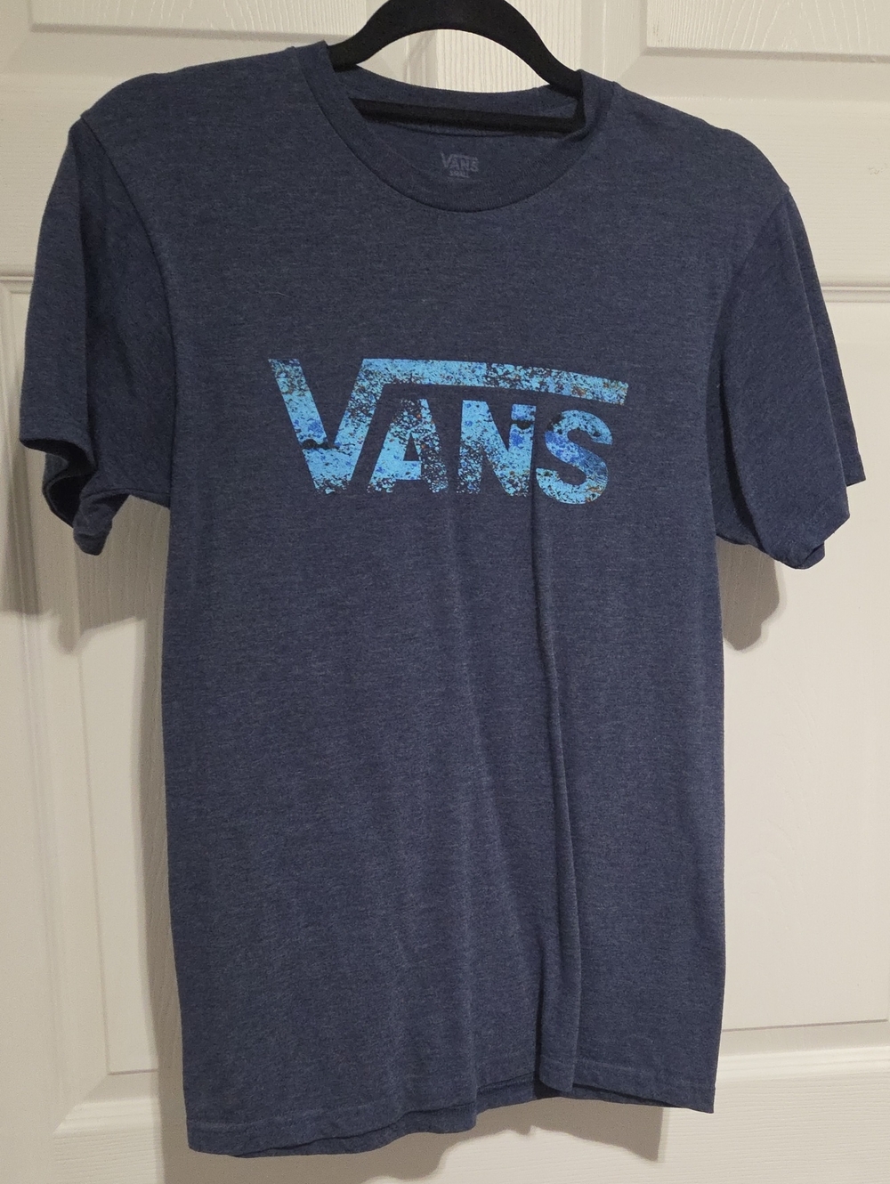 Vans Navy Short Sleeve Tee with Distressed Light Blue Logo